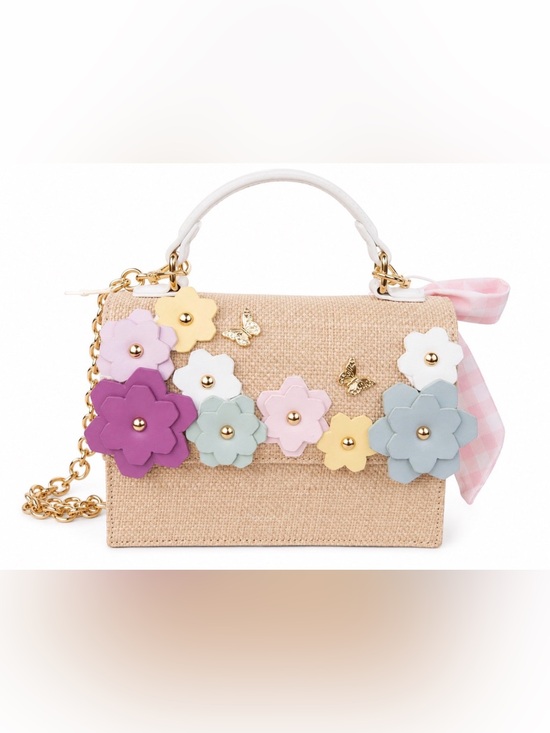 Betsey Johnson Handbags - Top-Handle Floral Embellished Straw Satchel in Natural with Pastel Flowers